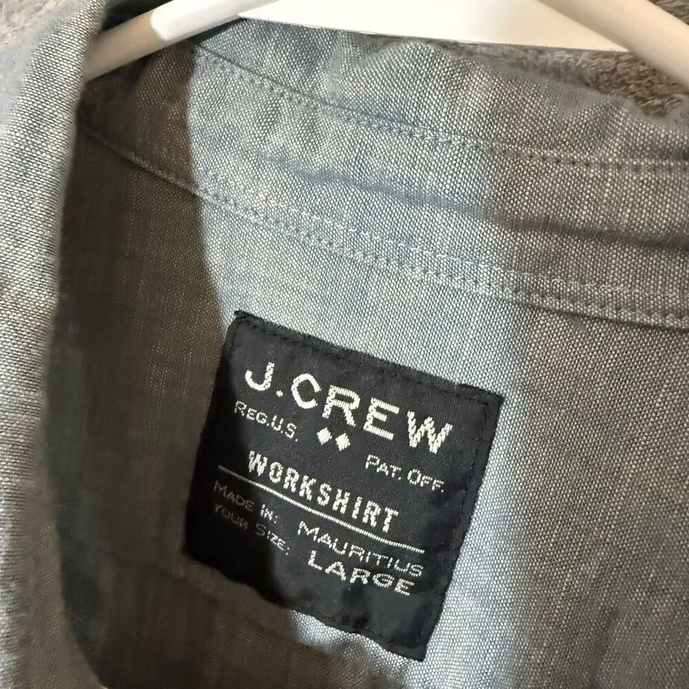 J.Crew Workshirt Men's L Gray Chambray Long Sleeve Button Down Shirt J Crew Work